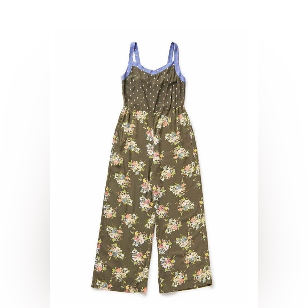 Matilda Jane Olive Floral Wide-Leg Jumpsuit with Blue Trim